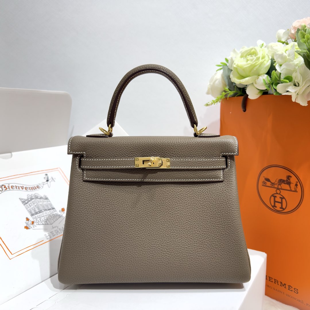 Hermes Kelly 25 Togo Retourn Etoupe GHW